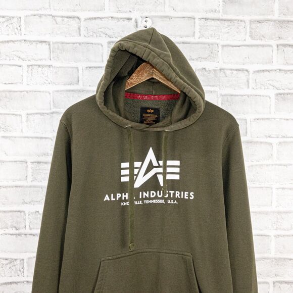 Alpha Industries Men's Fleece Hooded Sweatshirt in olive green size Medium - Picture 3 of 9